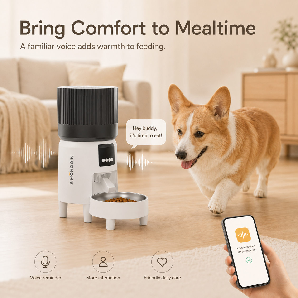 MiooHomie MF-S03 Smart APP 4L WiFi Pet Feeder with Remote Feeding, Meal Scheduling and Voice Reminder for Cats & Small Dogs