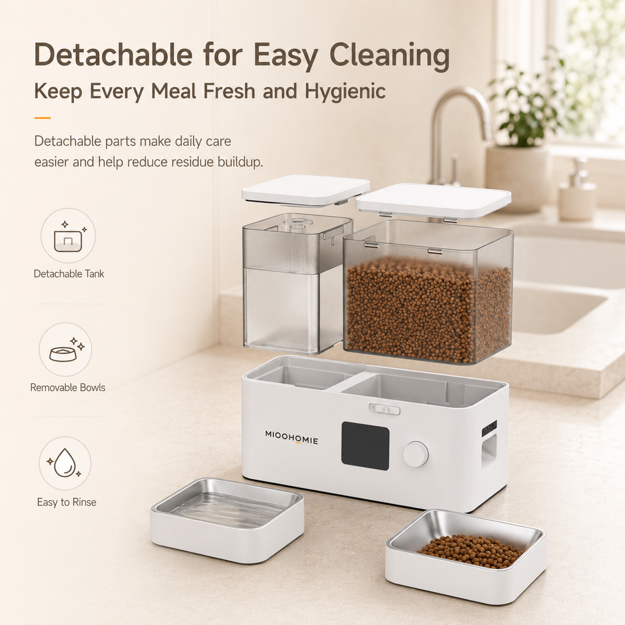 MiooHomie M01 All-in-One Smart Pet Feeder with Water Dispenser, WiFi App Control, Video Monitoring, 3.5L Food Tank and 5L Water Tank