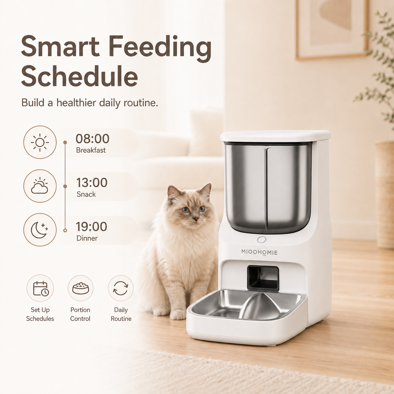 MiooHomie S01 BOWLY 5L Dual-Food WiFi Smart Pet Feeder for Dry Food & Freeze-Dried Treats
