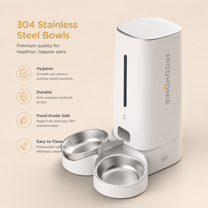 MiooHomie D02 WiFi Smart Pet Feeder with Dual Stainless Steel Bowls, 4L Automatic Cat and Small Dog Feeder