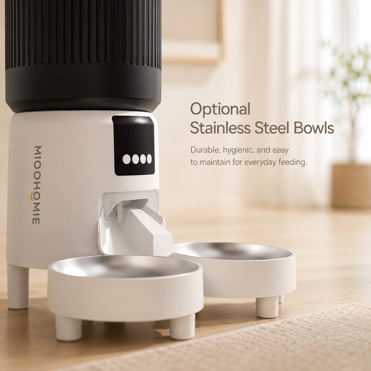 MiooHomie D03 4L Dual-Bowl Smart Pet Feeder with Voice Recording & Detachable Bowls