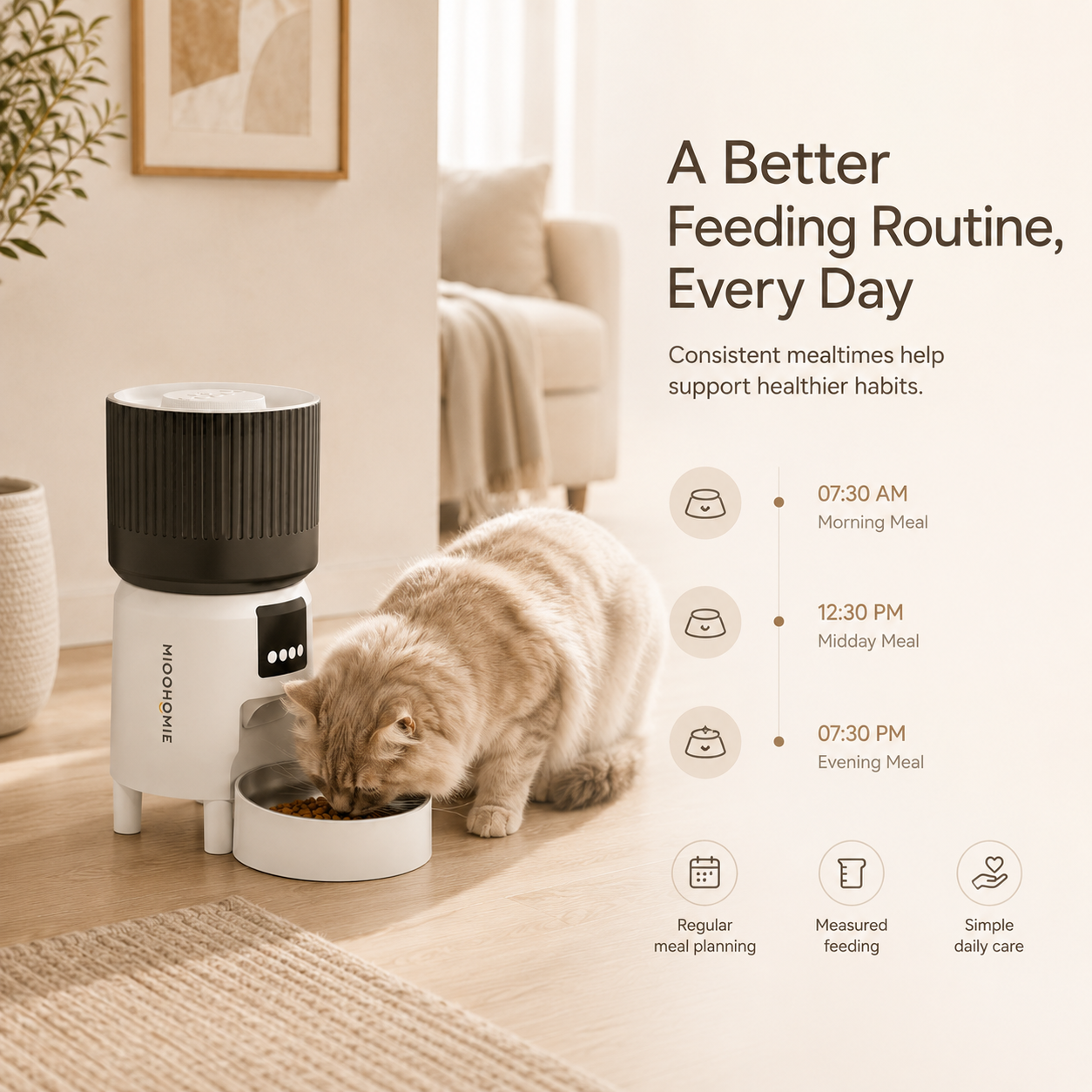 MiooHomie MF-S02 Programmable 4L Cat and Small Dog Feeder with 1–12 Meal Scheduling, 1–15 Portion Control and Removable Bowl