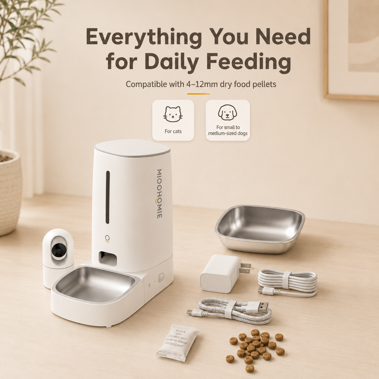 MiooHomie C-01 Smart Automatic Pet Feeder with 2MP Camera, 4L WiFi App Control & Low Food Alerts