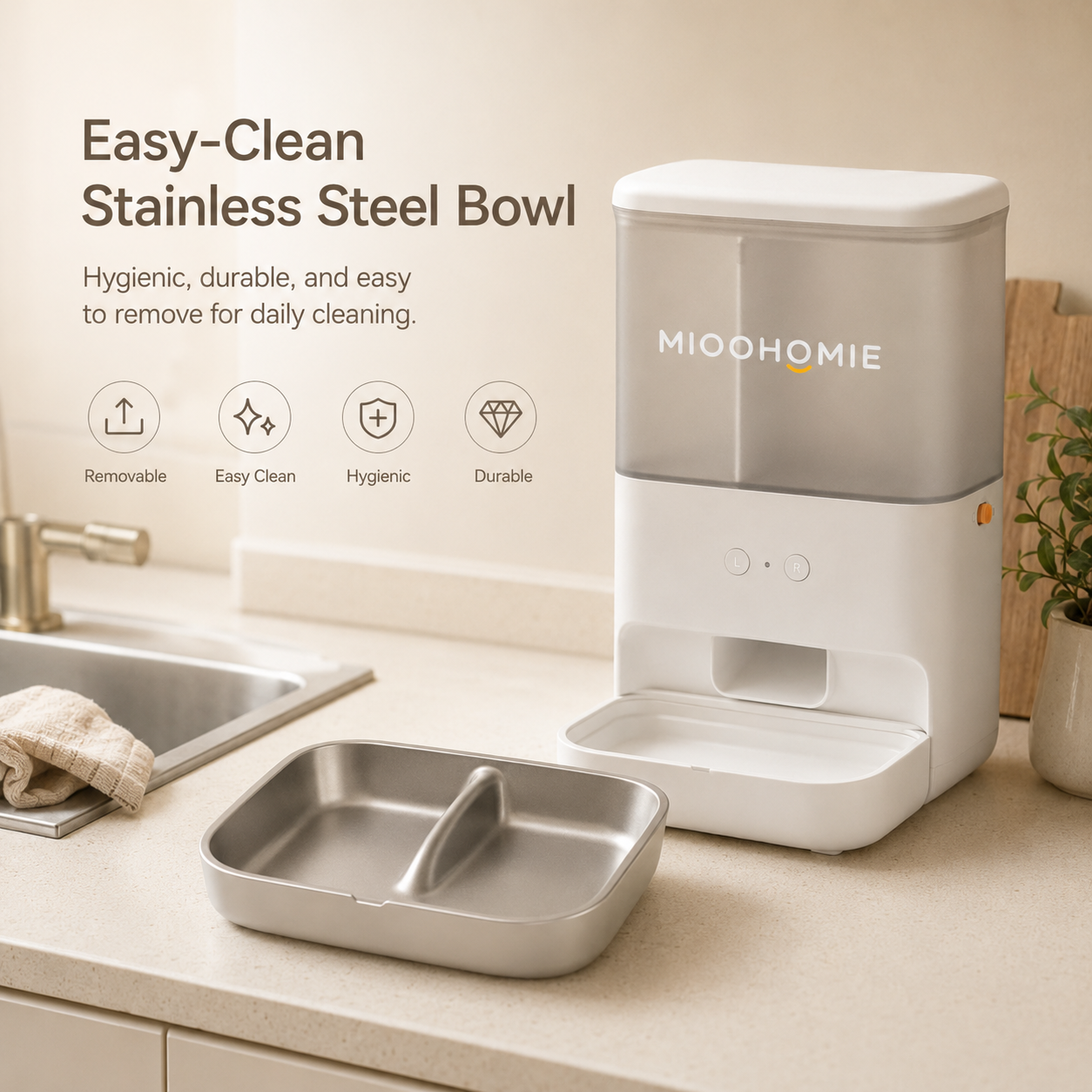 MiooHomie MF-M02 BOWLY Treat Cam Food & Treat Camera Smart Pet Feeder with 1080P HD Camera and Dual Storage for Cats & Small Dogs