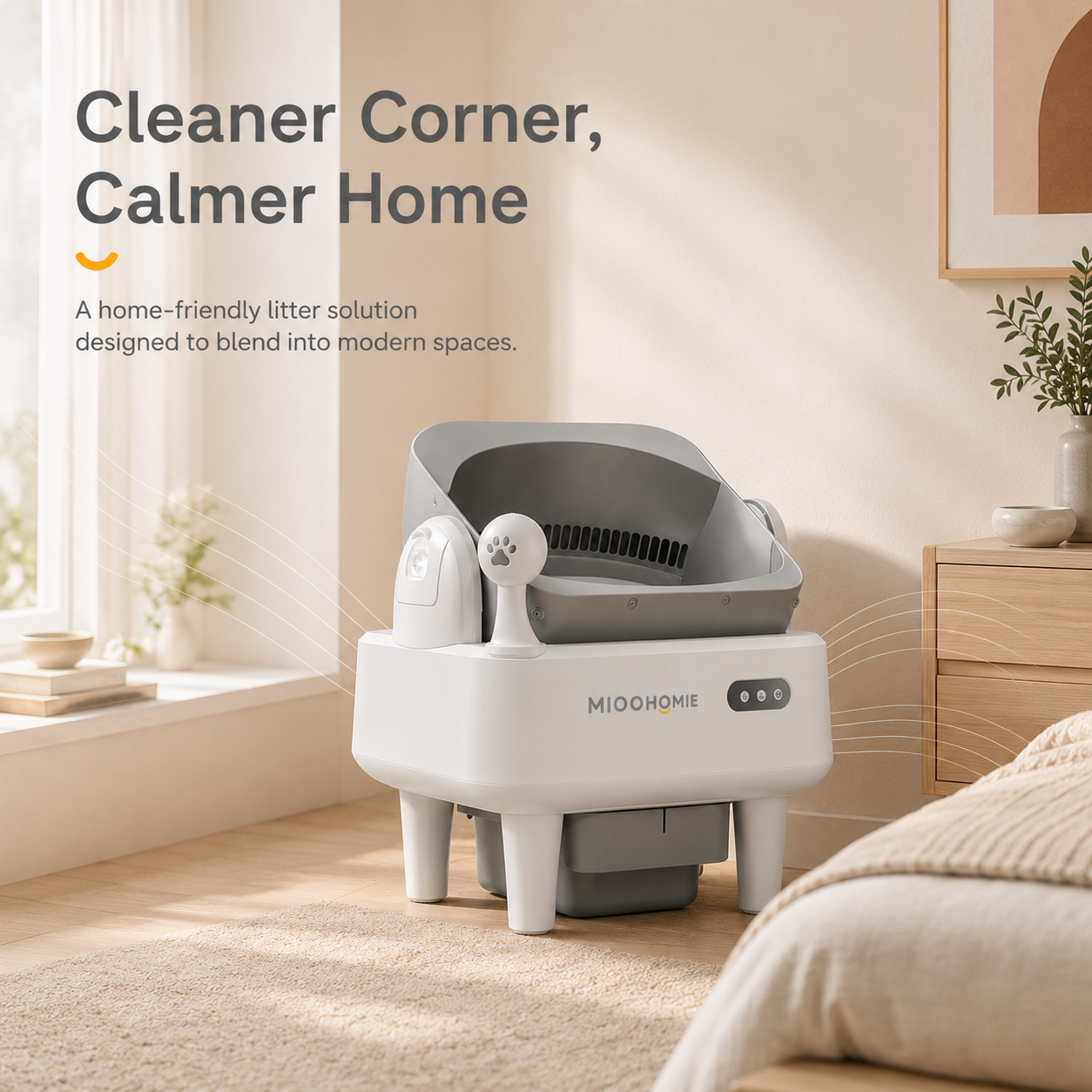 MiooHomie ML-C02 LITTY Fresh Spray Deodorizing Self-Cleaning Cat Litter Box, Semi-Open APP Smart Automatic Cat Toilet with Pull-Out Waste Bin for Multi-Cat Homes