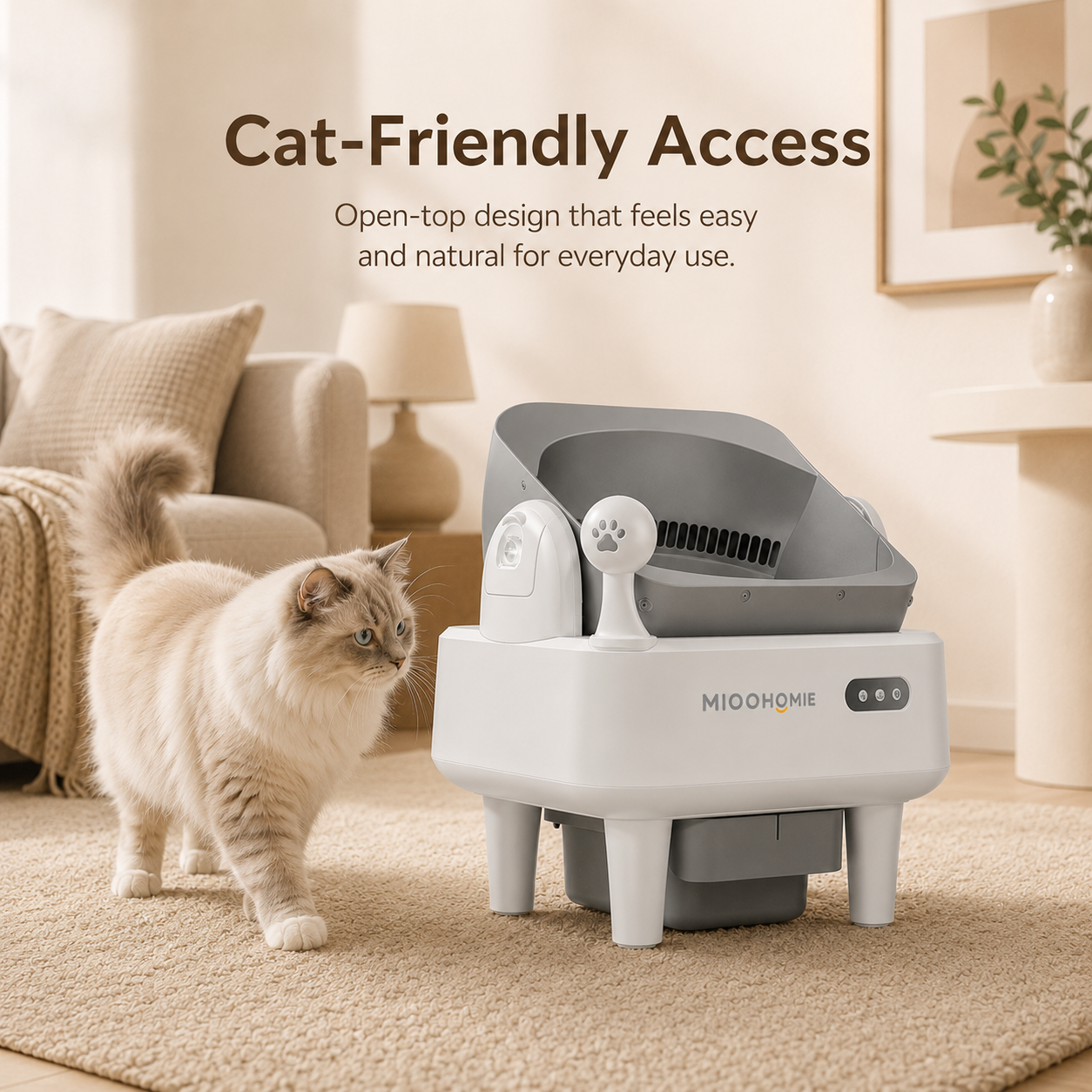 MiooHomie ML-C02 LITTY Fresh Spray Deodorizing Self-Cleaning Cat Litter Box, Semi-Open APP Smart Automatic Cat Toilet with Pull-Out Waste Bin for Multi-Cat Homes