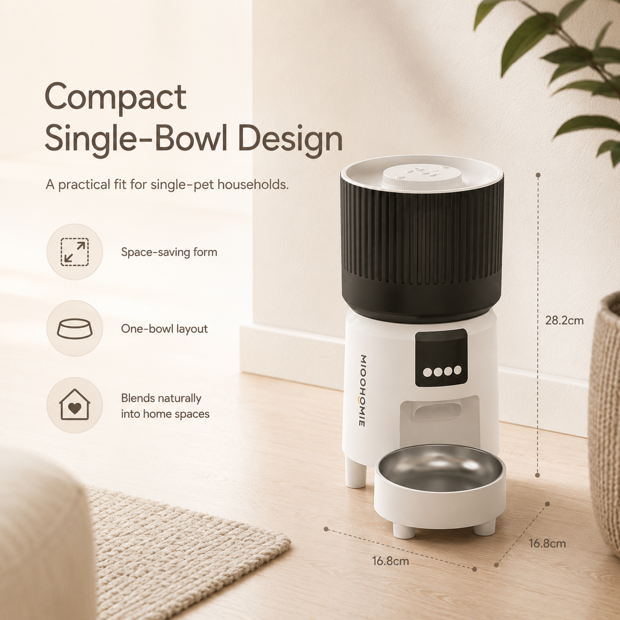 MiooHomie MF-S02 Programmable 4L Cat and Small Dog Feeder with 1–12 Meal Scheduling, 1–15 Portion Control and Removable Bowl