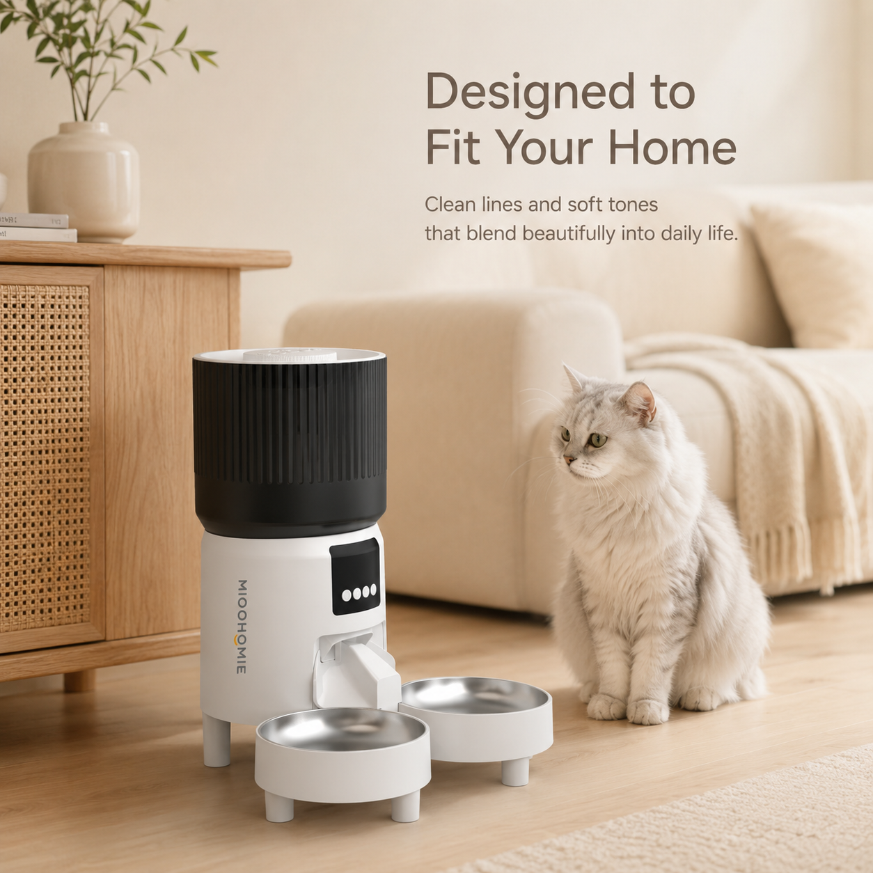 MiooHomie D03 4L Dual-Bowl Smart Pet Feeder with Voice Recording & Detachable Bowls