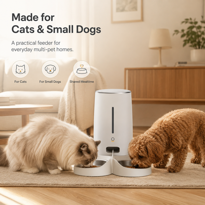 MiooHomie D01 4L Dry Food Automatic Feeder with Dual Bowls and Removable Stainless Steel Bowls