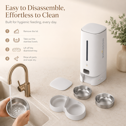 MiooHomie D02 WiFi Smart Pet Feeder with Dual Stainless Steel Bowls, 4L Automatic Cat and Small Dog Feeder