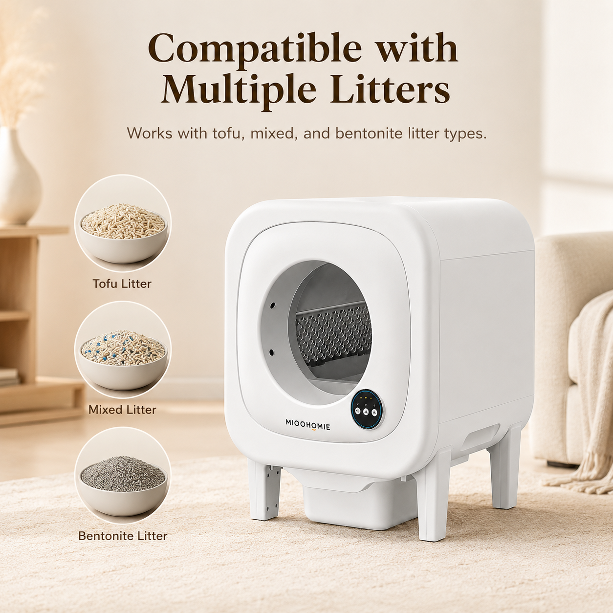 MiooHomie ML-L01 LITTY Max Smart Self-Cleaning Cat Litter Box with 10L Waste Compartment for Multi-Cat Homes