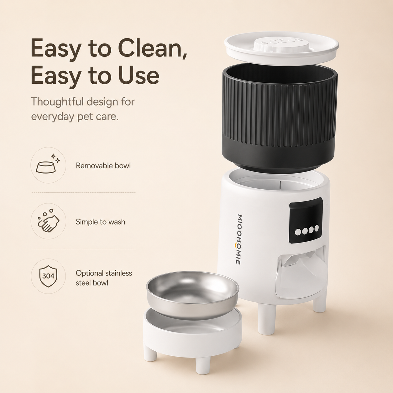 MiooHomie MF-S03 Smart APP 4L WiFi Pet Feeder with Remote Feeding, Meal Scheduling and Voice Reminder for Cats & Small Dogs