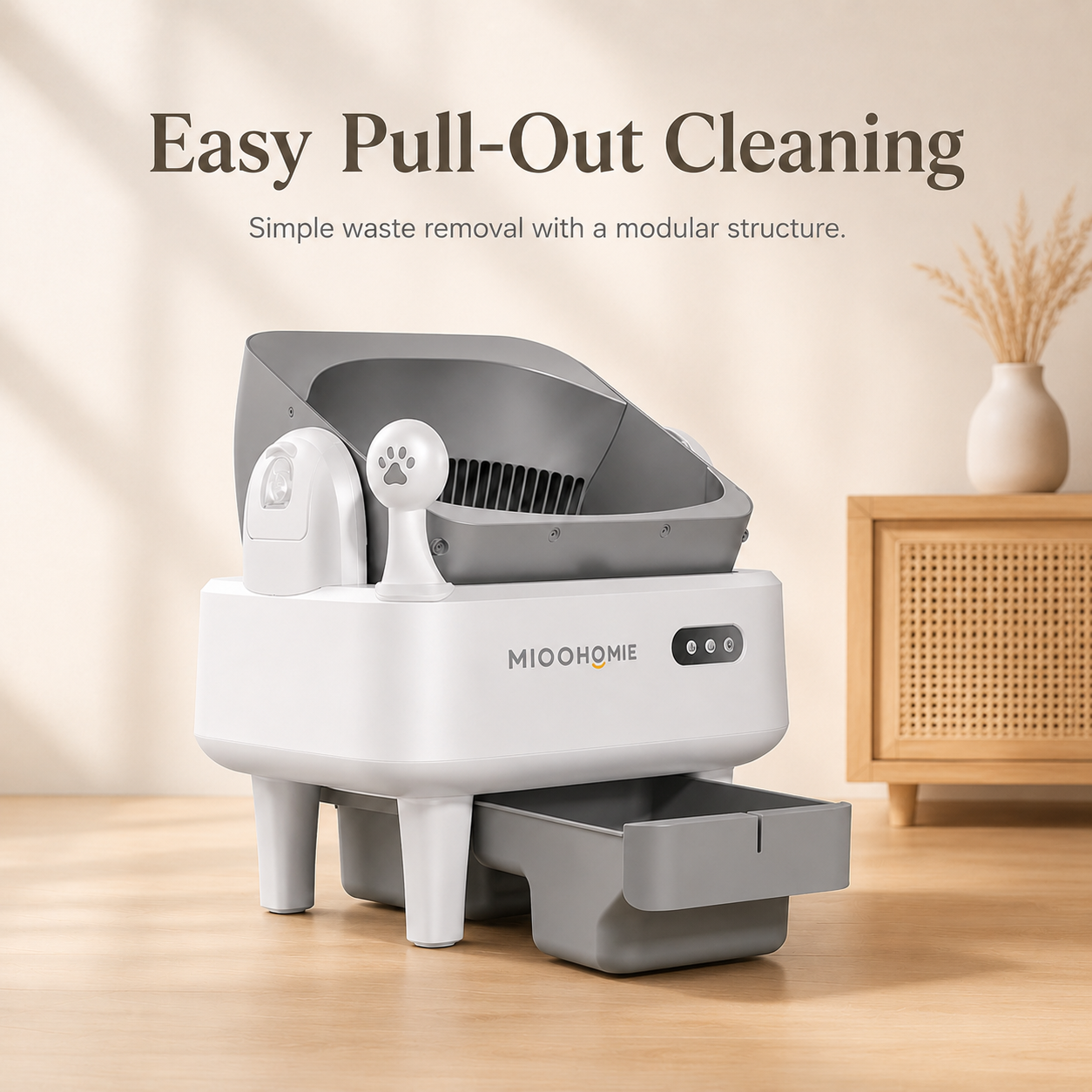MiooHomie ML-S01 LITTY Air Semi-Covered Automatic Self-Cleaning Cat Litter Box with Low-Stress Entry and Safety Sensor Protection for Cats Under 22kg