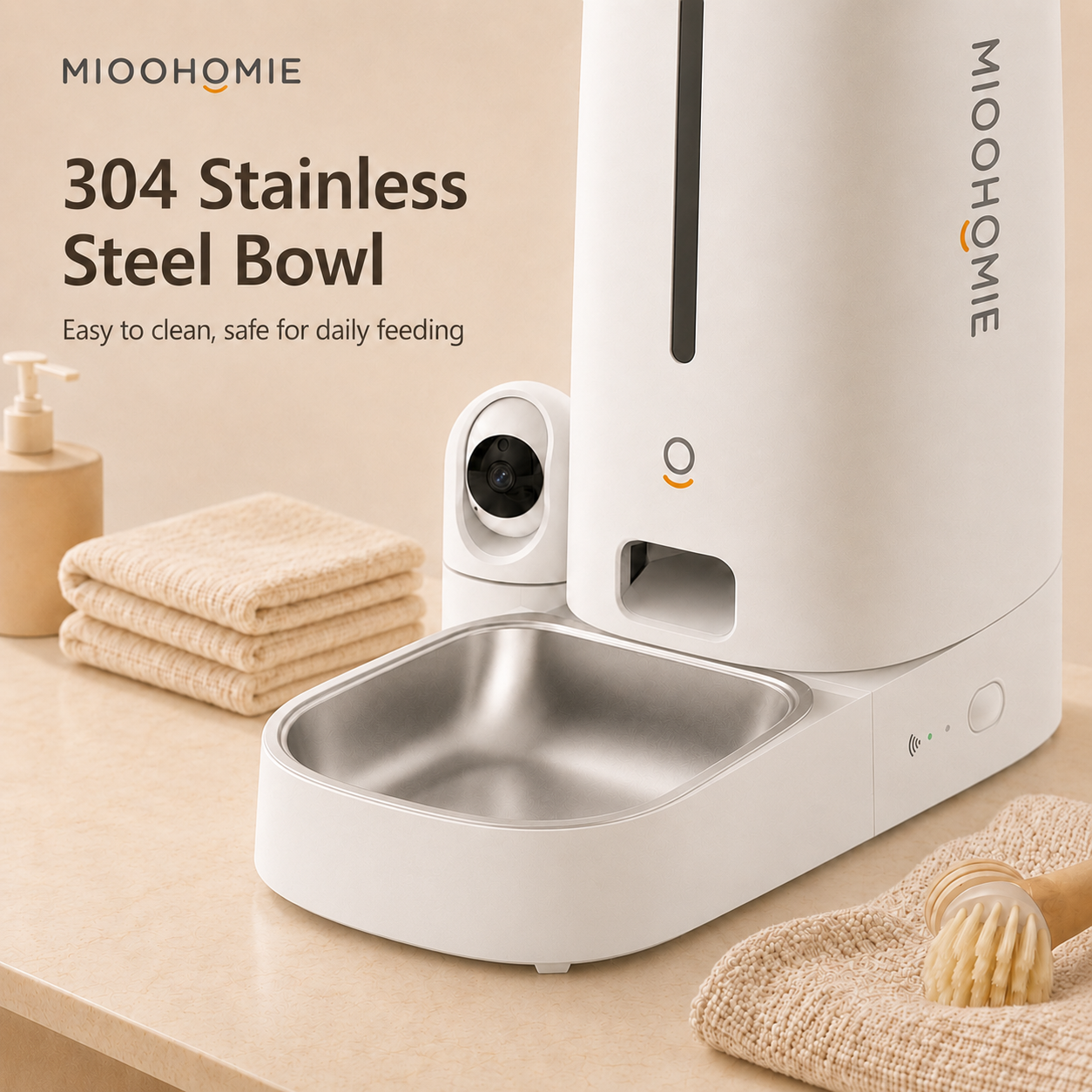 MiooHomie C-01 Smart Automatic Pet Feeder with 2MP Camera, 4L WiFi App Control & Low Food Alerts