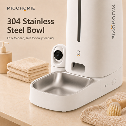 MiooHomie C-01 Smart Automatic Pet Feeder with 2MP Camera, 4L WiFi App Control & Low Food Alerts